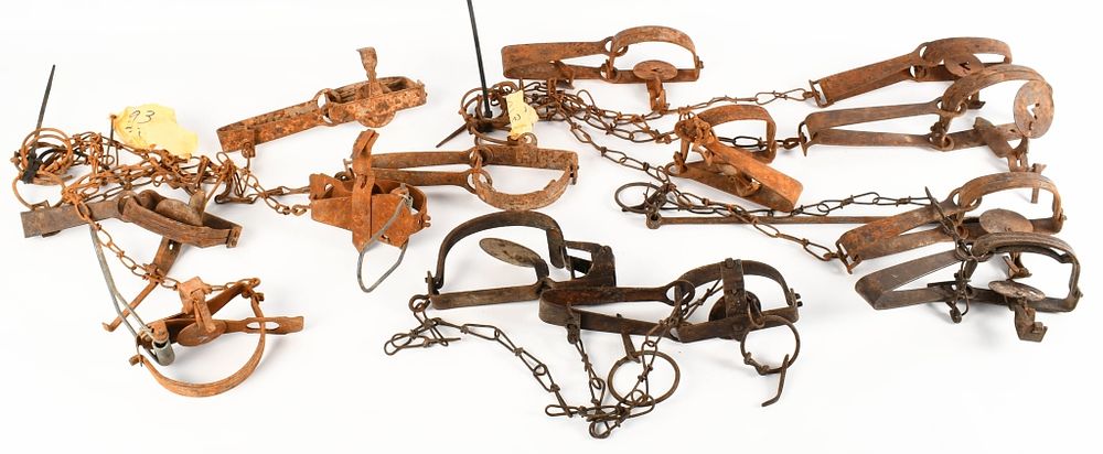 Lot 499: Approx 10 various Antique Traps - Triumph and Vic