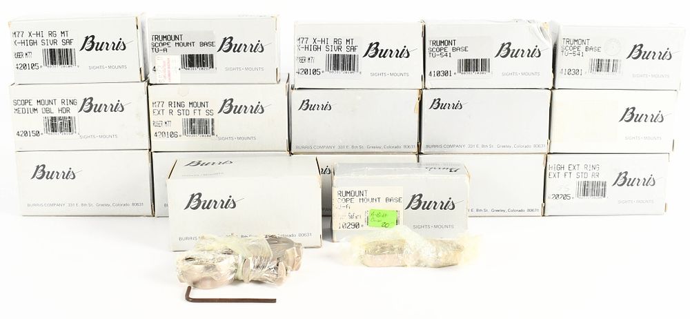 Lot 512: (18) various Burris Mounts and Rings in boxes