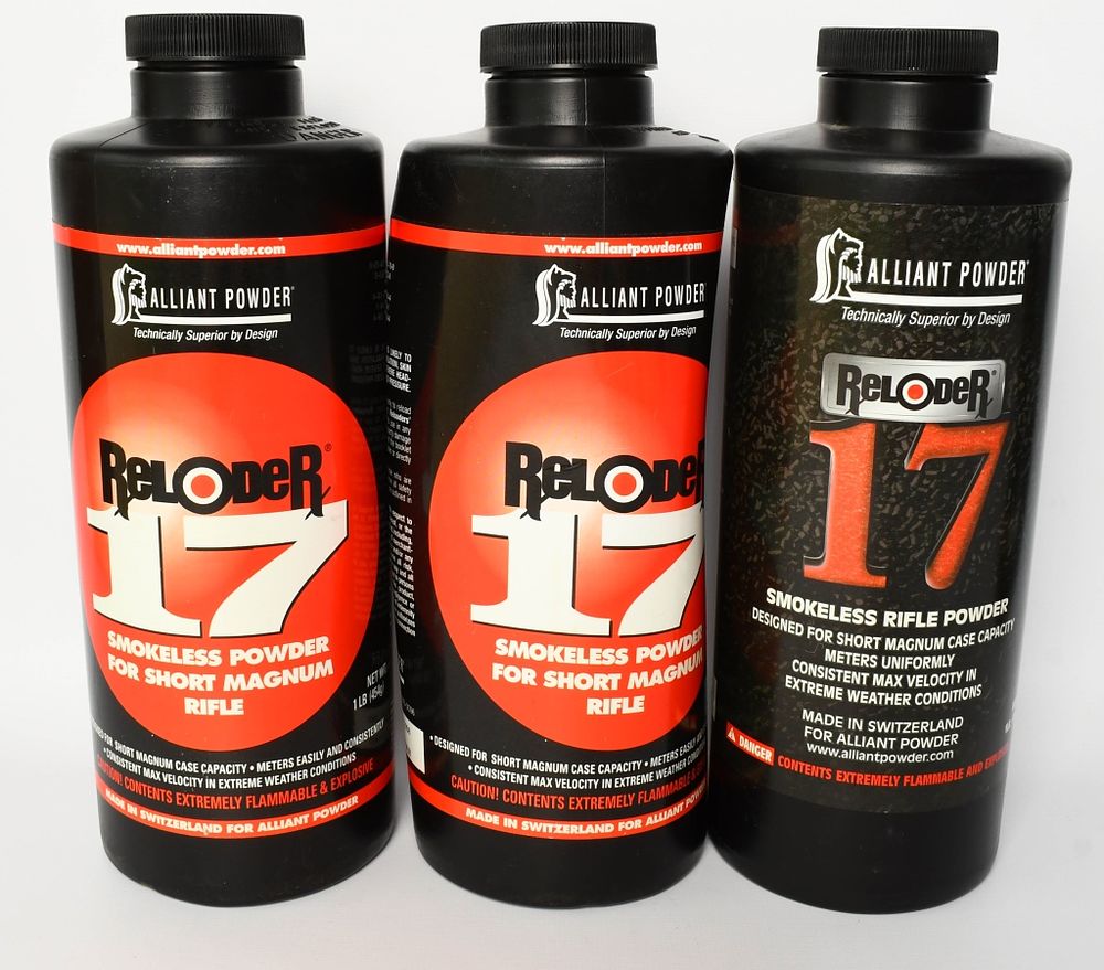 Lot 524: (3) lb bottles Alliant Powder Reloder 17 Rifle Pow