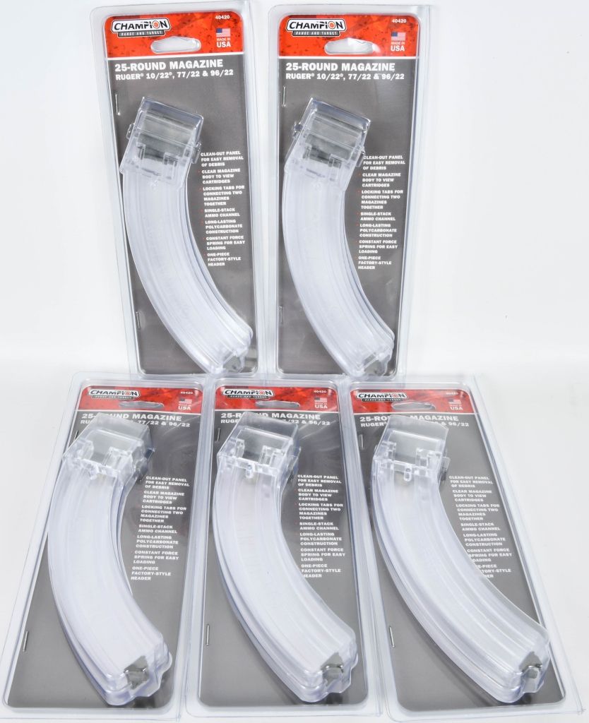 Lot 533: (5) New Champion Stack Mag for Ruger 10/22 25 rds