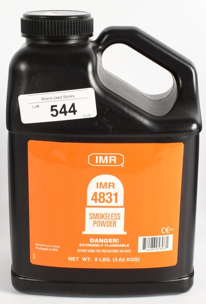 Lot 544: IMR 8lb Smokeless Powder IMR 4831 weighs 7lb 2oz