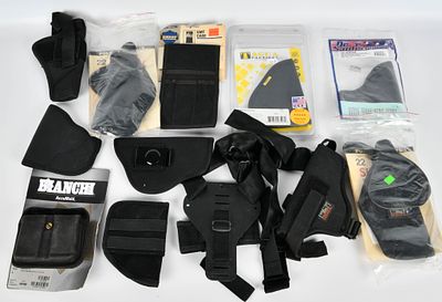 Large Lot of Various Style Nylon Holsters. Contains New Bianchi Accumold Magazine Holster, Tagua