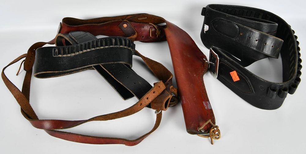 Lot 1054: 1 Leather Shoulder Sling & 2 Leather Ammo Belts