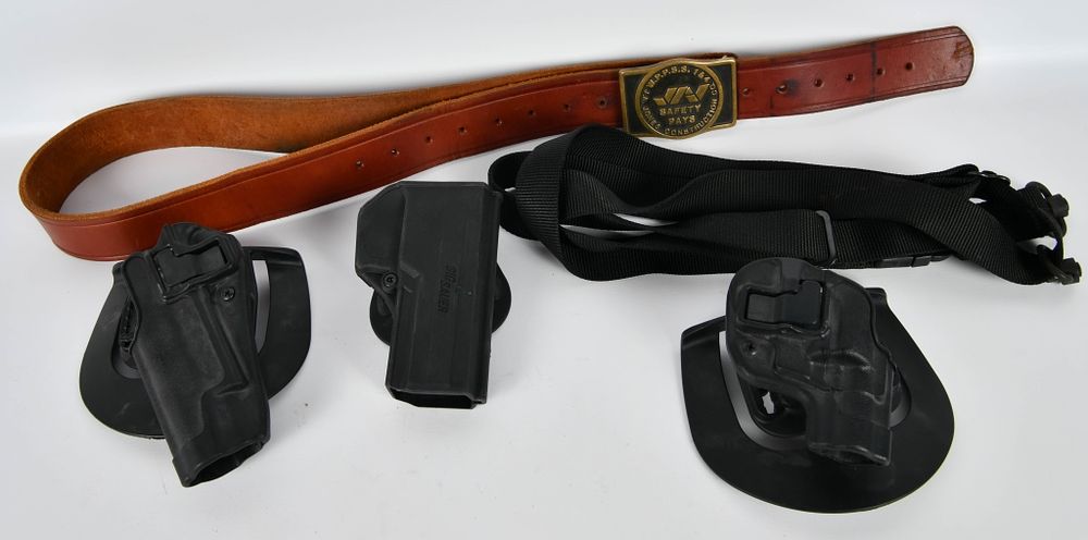 Lot 1055: Holsters , Rifle Sling & Leather Belt