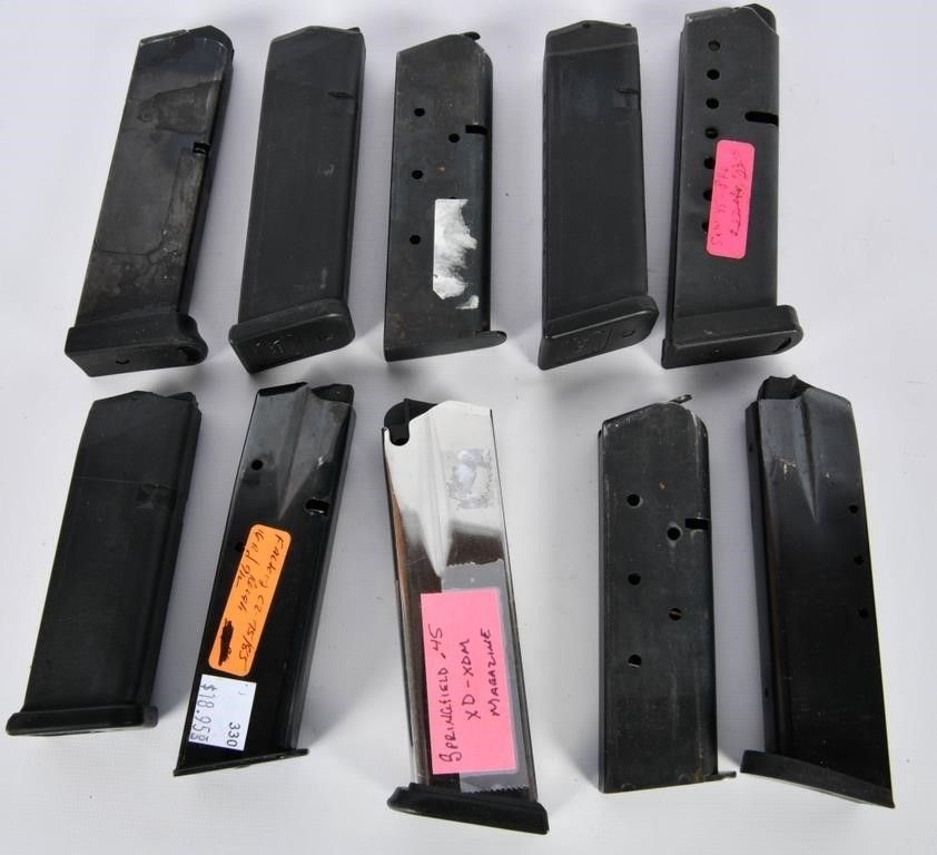 Lot 1066: Lot of 10 Pistol Magazines Glock, 1911, CZ, S&W Sp
