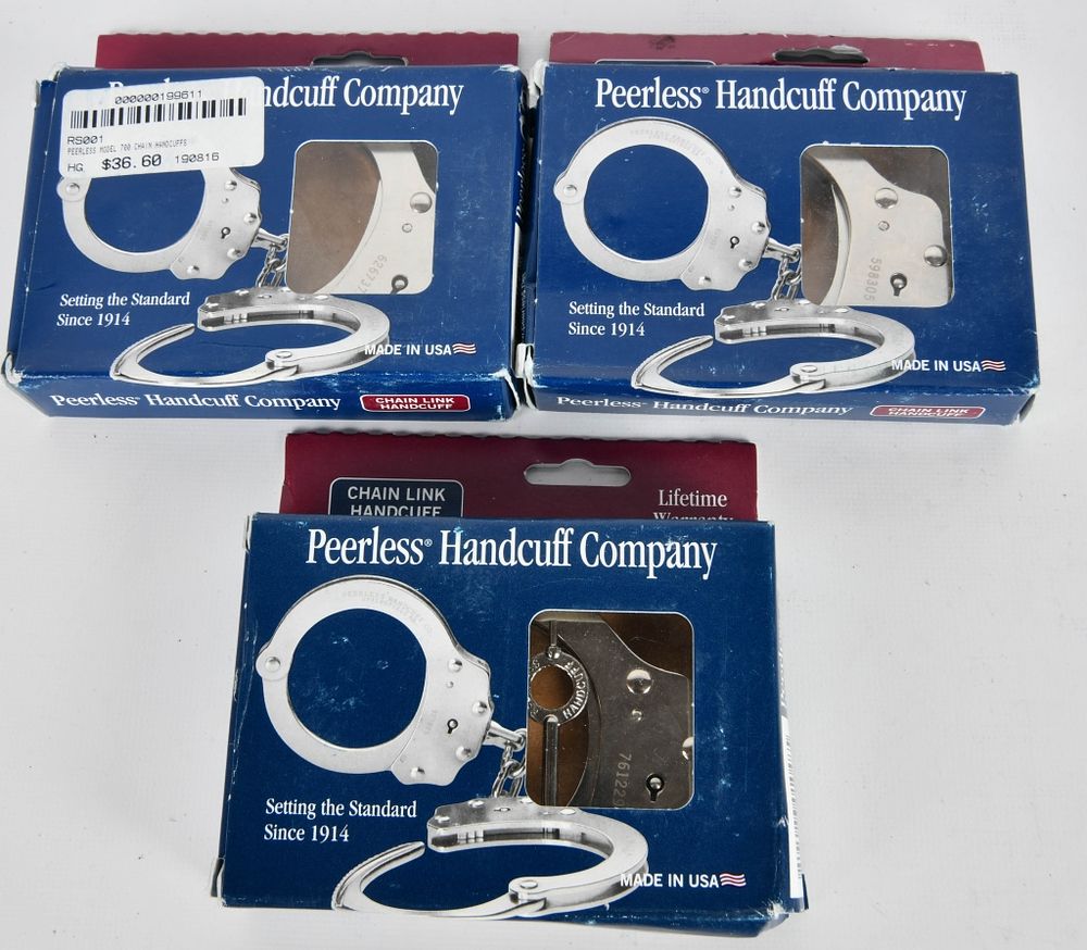 Lot 1069: 3 New Sets of Peerless Model 700 Handcuffs