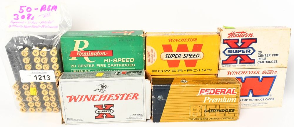 Lot 1213: 26 various rds .308 win & 177 .308 various brass