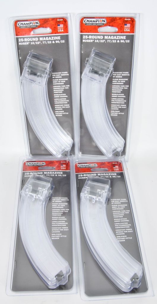 Lot 1232: (4) New Champion Stack Mag for Ruger 10/22 25 rds