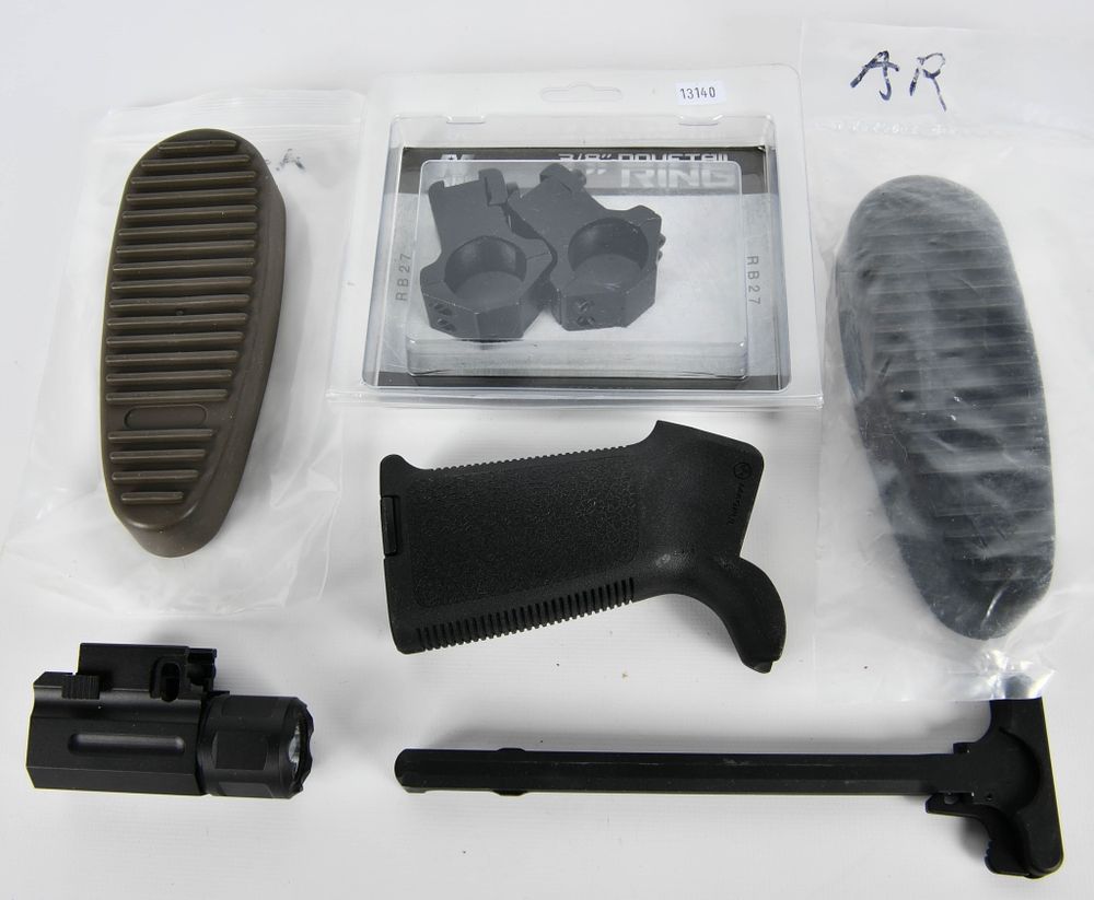 Lot 1234: Scope Rings, Butt Pad, Flashlight, & Charging