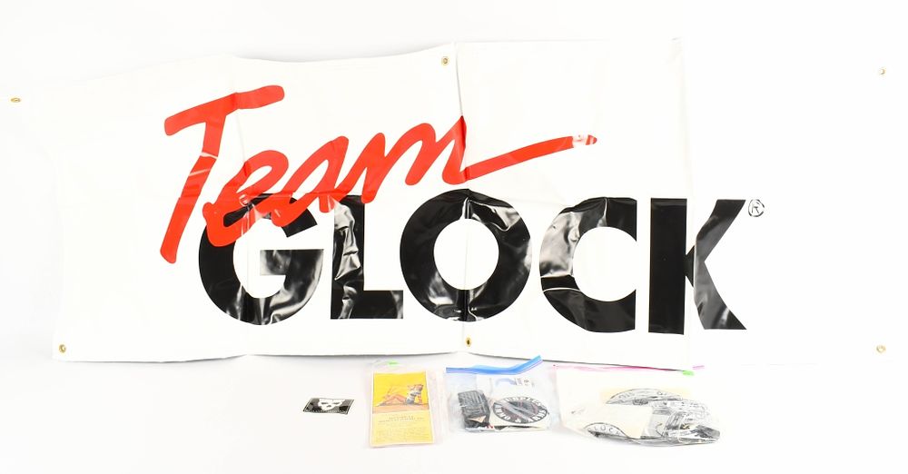 Lot 1261: Team Glock Banner, Glock tag and stickers, Patches