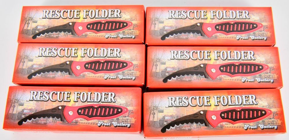Lot 1316: 6 New Frost Cutlery Rescue Folder Knives