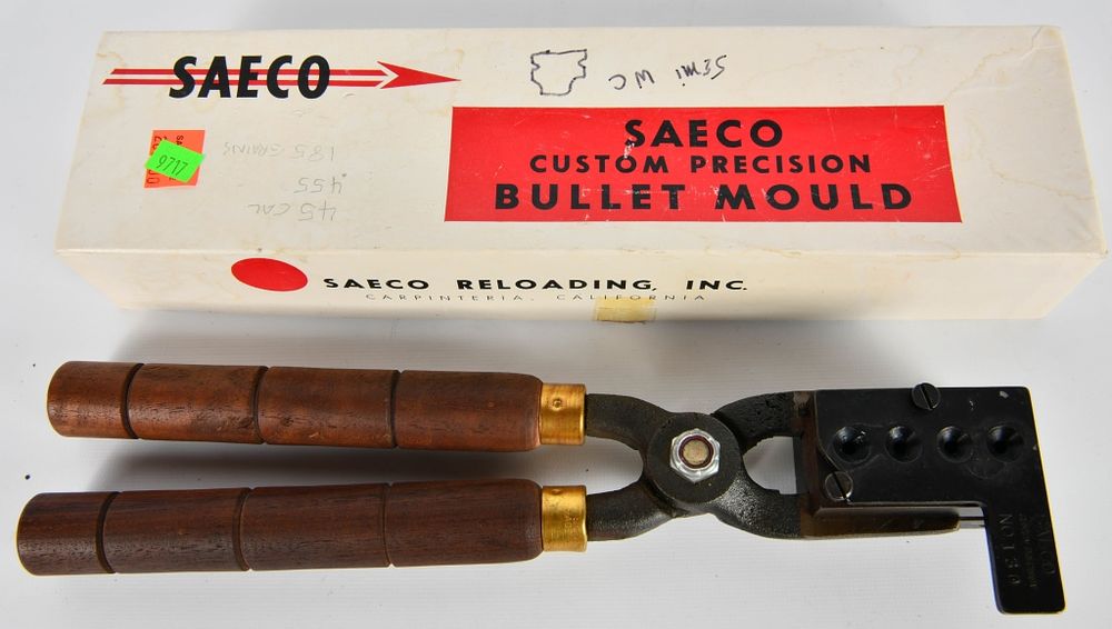 Lot 1330: SAECO Reloading Custom Bullet Mould & Handles