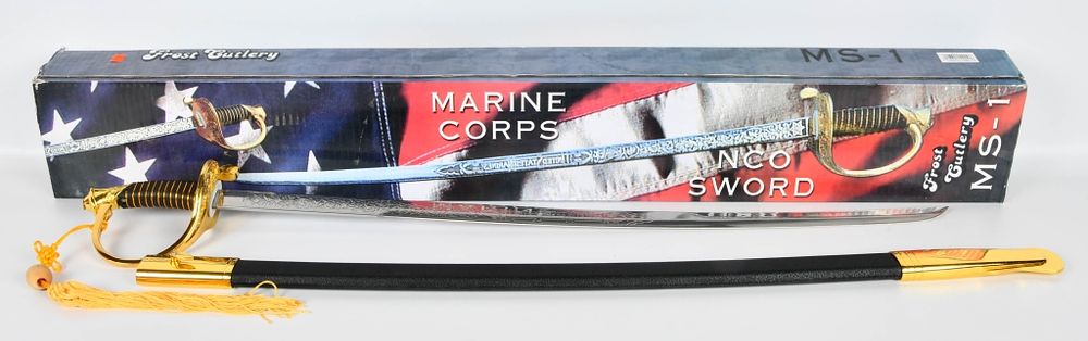Lot 1376: New Replica Marine Corps NCO Sword W/ Sheath