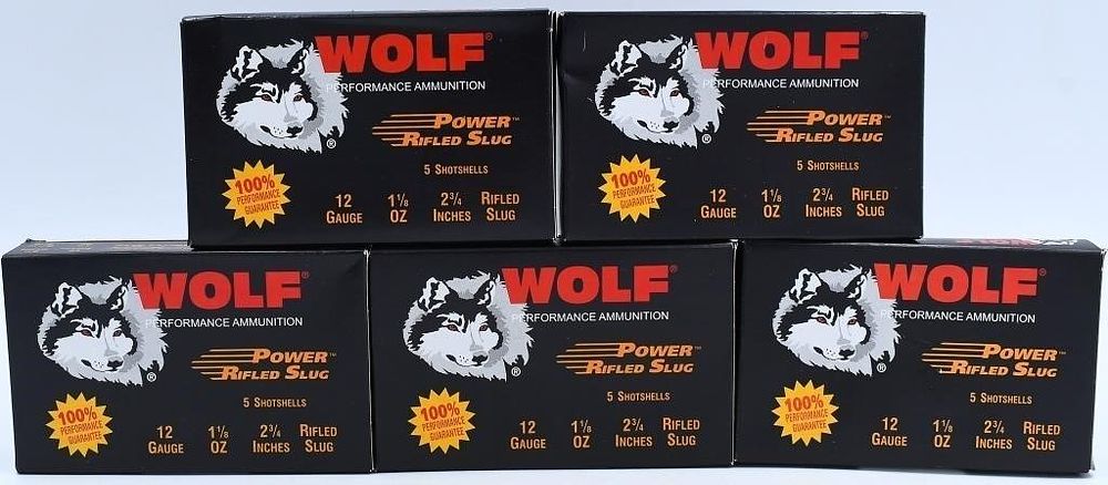 Lot 1410: 25 Rounds Of Wolf 12 Gauge Power Rifled Slugs