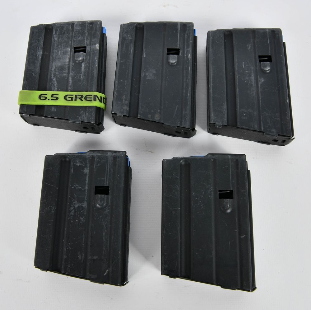 Lot 1418: (5) 6.5x39mm Grendel 10 rd metal magazines