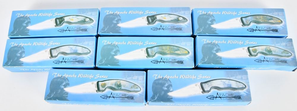 Lot 1466: 8 New In the Box Apache Cutlery Folding Knives