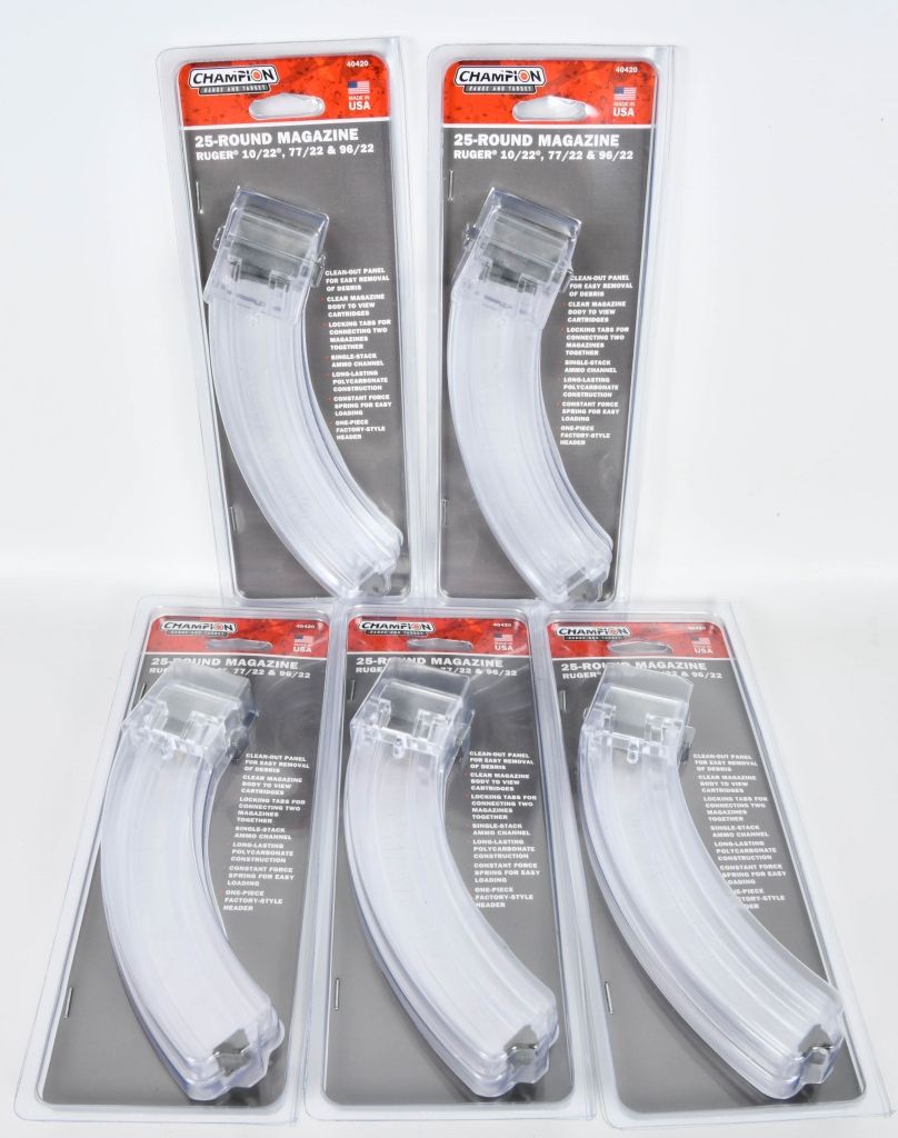 Lot 1592: (5) New Champion Stack Mag for Ruger 10/22 25 rds