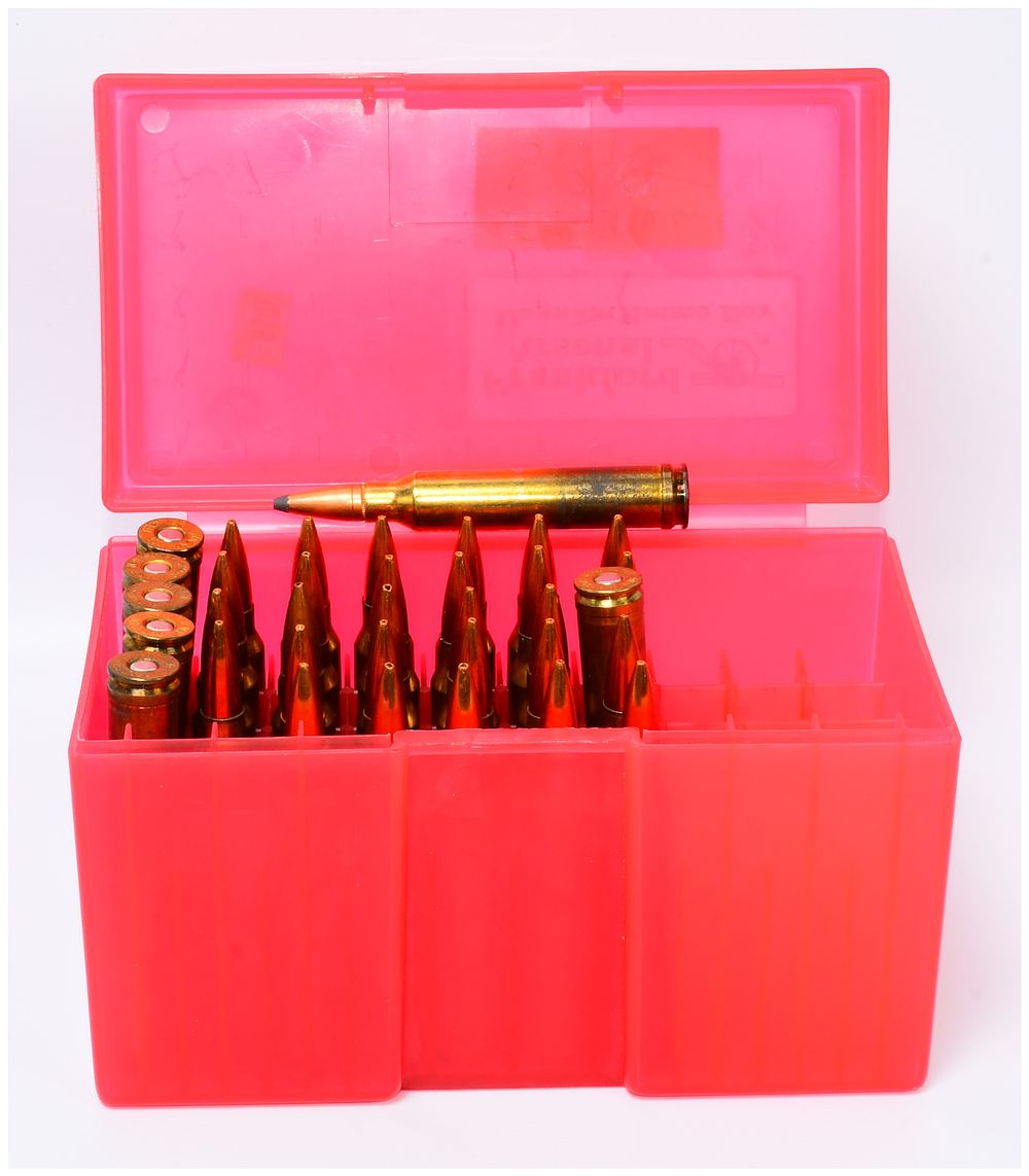 Lot 55: 35 Rounds Remanufactured 7mm Remington Magnum Ammunition in an MTM Case-Gard Storage Box