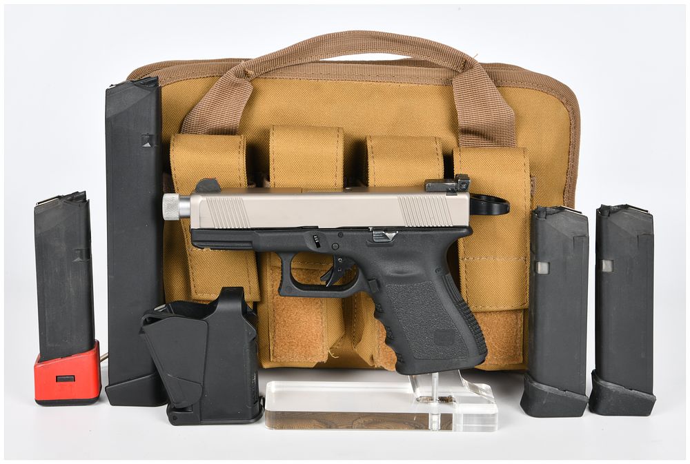 Lot 60: Glock Two-Tone 9mm Semi-Automatic Pistol with Threaded Barrel and Accessories