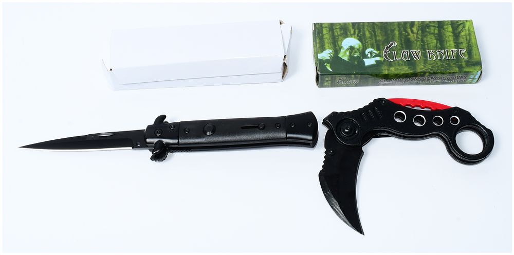 Lot 62: A Pair of Tactical Folding Knives: A Stiletto-Style Spring Assisted Knife and a CLAW DESIGN Tactical Karambit Knife
