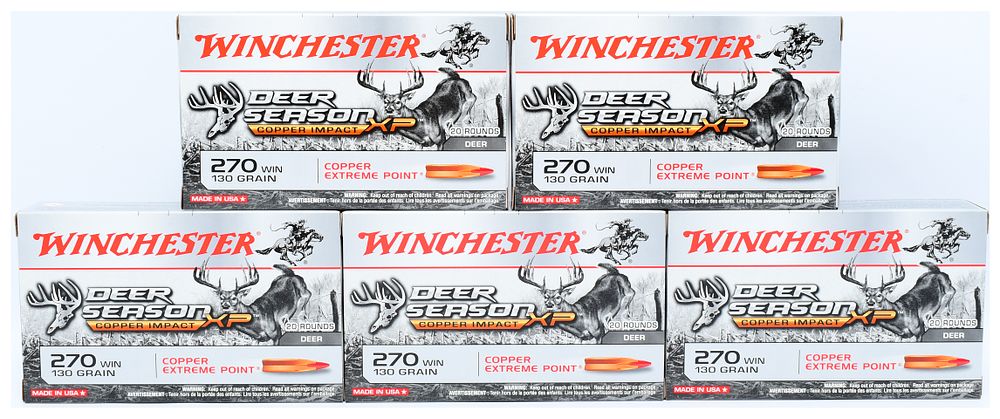 Lot 79: Winchester Deer Season XP Copper Impact 270 WIN 130 Grain Copper Extreme Point Ammunition, 100 Rounds