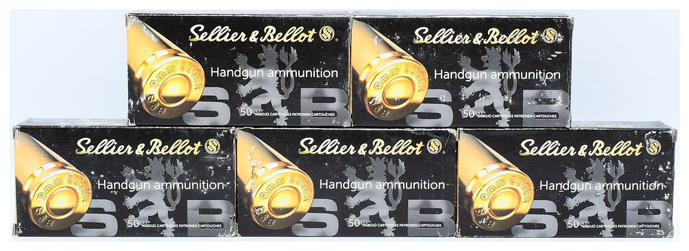 Lot 124: Sellier & Bellot 9mm Luger 115gr Jacketed Hollow Point Ammunition, 250 Rounds