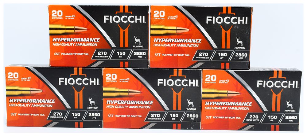 Lot 157: Fiocchi Hyperformance .270 Winchester 150 Grain SST Polymer Tip Boat Tail Ammunition, 100 Rounds