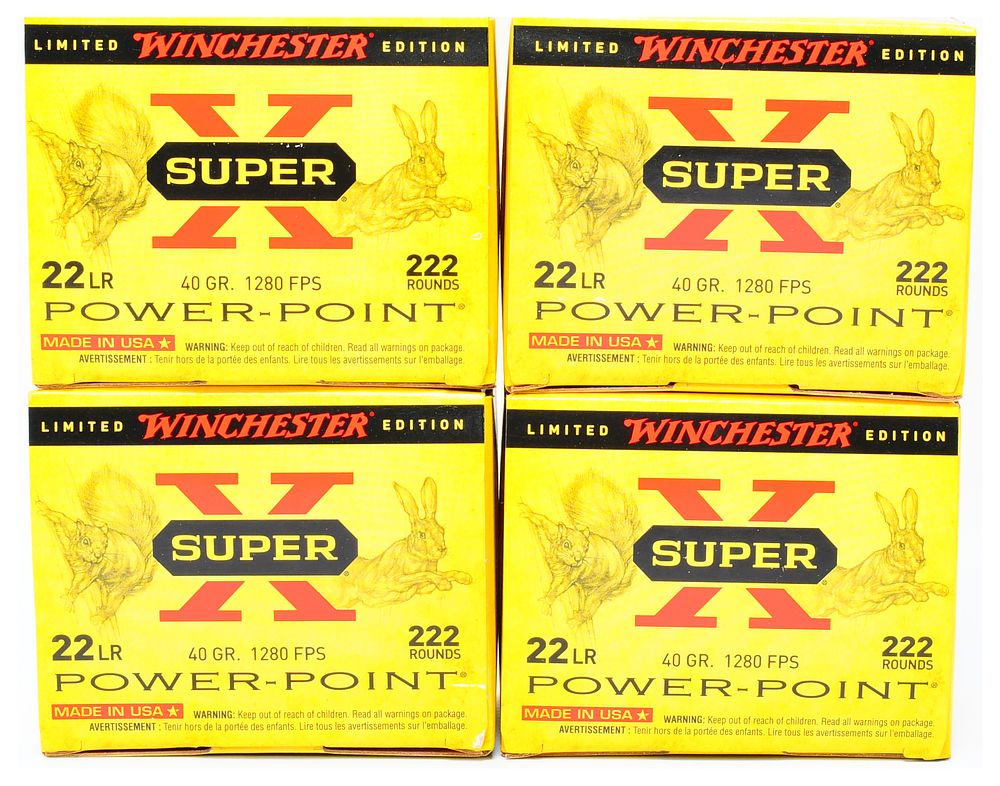 Lot 160: A Group of Five Limited Edition Winchester Super-X .22LR 40gr Power-Point Ammunition Boxes, Totaling 888 Rounds