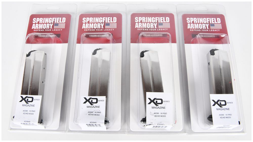 Lot 194: Four Springfield Armory XD/XD MOD 2 Full Size .40S&W 10 Round OEM Magazines, Part No. XD0940