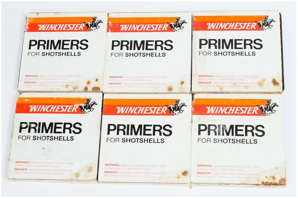 Lot 218: A Group of Six Vintage Winchester Primers for Shotshells Boxes