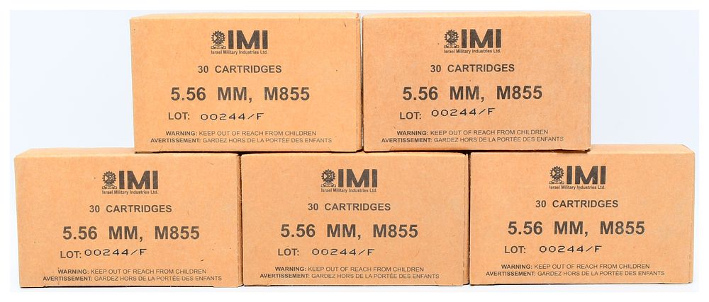 Lot 220: 150 Rounds of IMI 5.56 MM M855 Ammunition