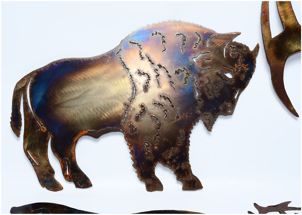 Lot 227: A Set of Four Contemporary Heat-Treated Metal North American Wildlife Wall Art Plaques
