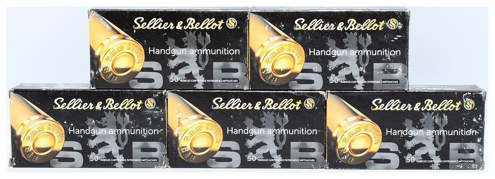 Lot 244: 250 Rounds Sellier & Bellot SB9C Handgun 9mm Luger 115 gr Jacketed Hollow Point (JHP) Ammunition