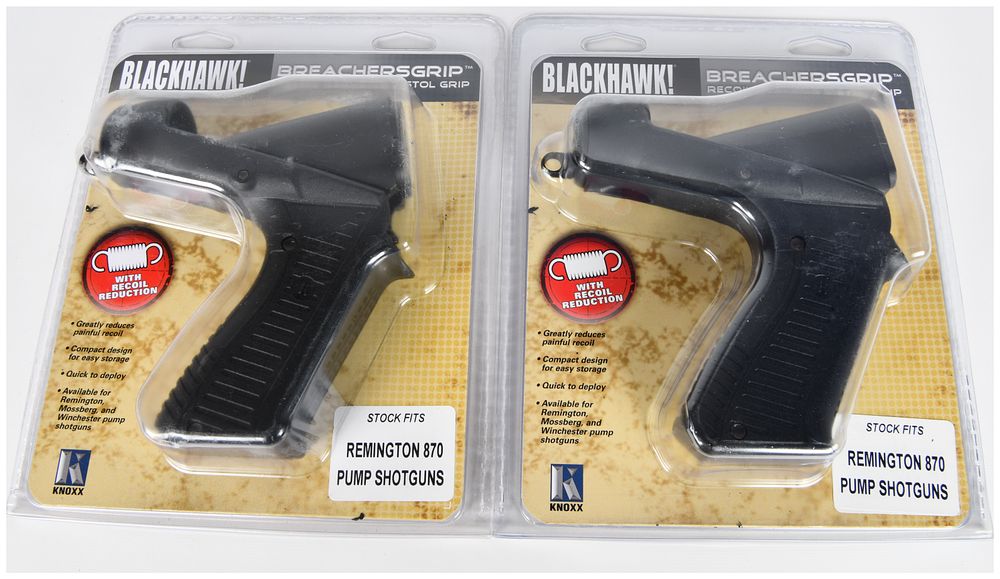 Lot 254: A Pair of Blackhawk Knoxx Breachersgrip Recoil Reducing Pistol Grips for Remington 870 Shotguns