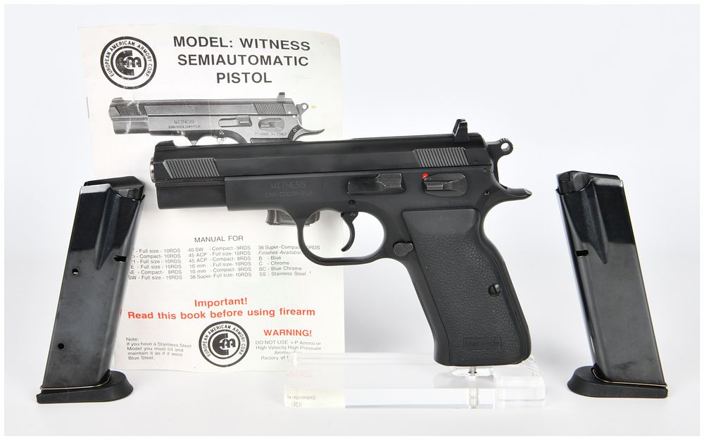 Lot 288: EAA Tanfoglio Witness .45 ACP Semi-Automatic Pistol with Magazines and Manual