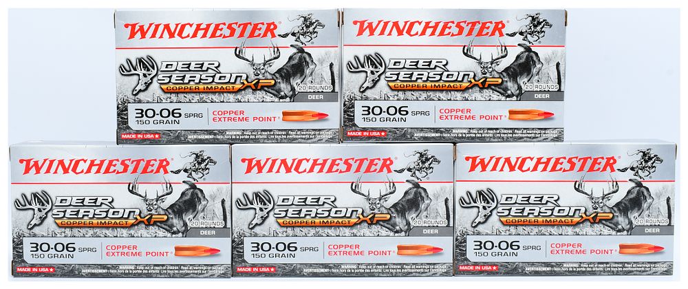 Lot 304: Winchester Deer Season XP Copper Impact .30-06 SPRG 150 Grain Copper Extreme Point Ammunition, 100 Rounds