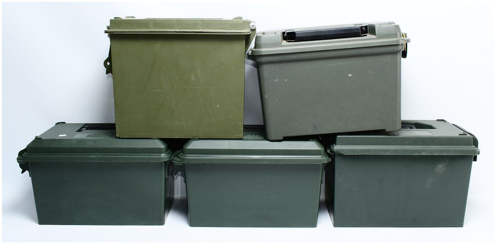 Lot 326: A Group of Five Plastic Ammo Cans