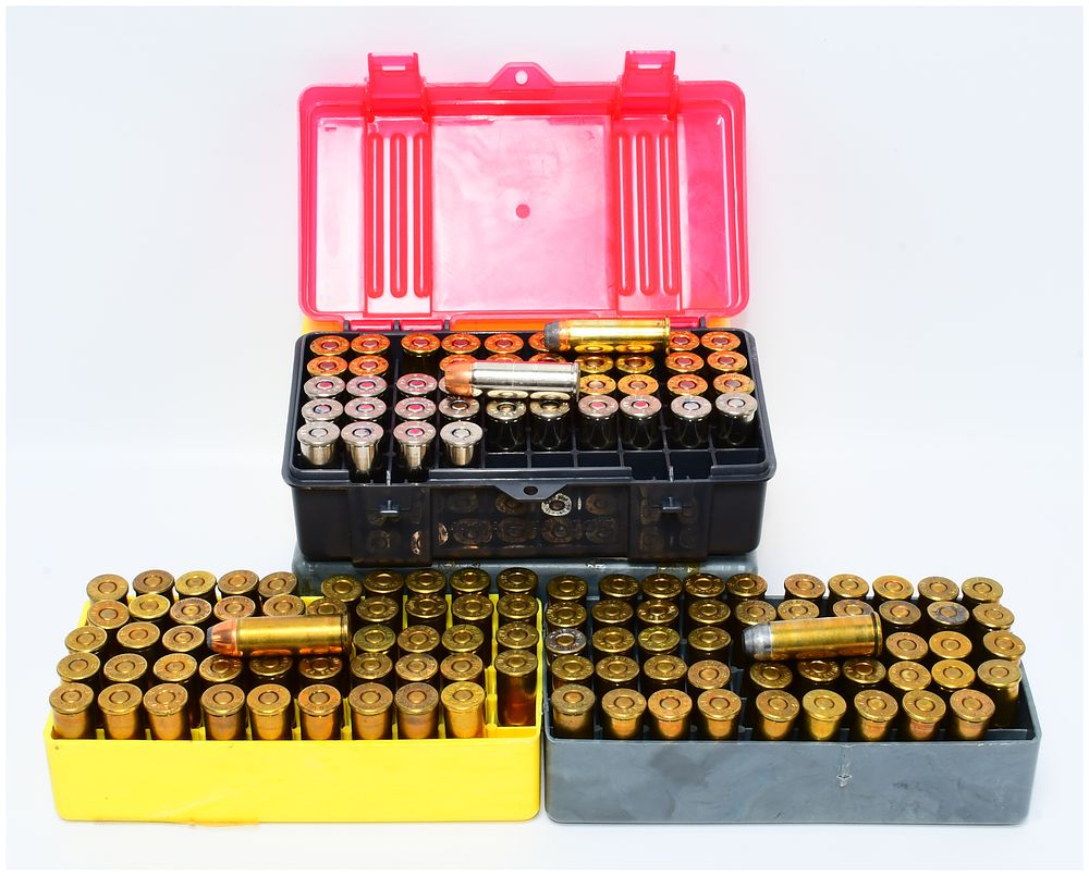 Lot 355: 145 Rounds of .44 Remington Magnum Ammunition in Plastic Storage Cases