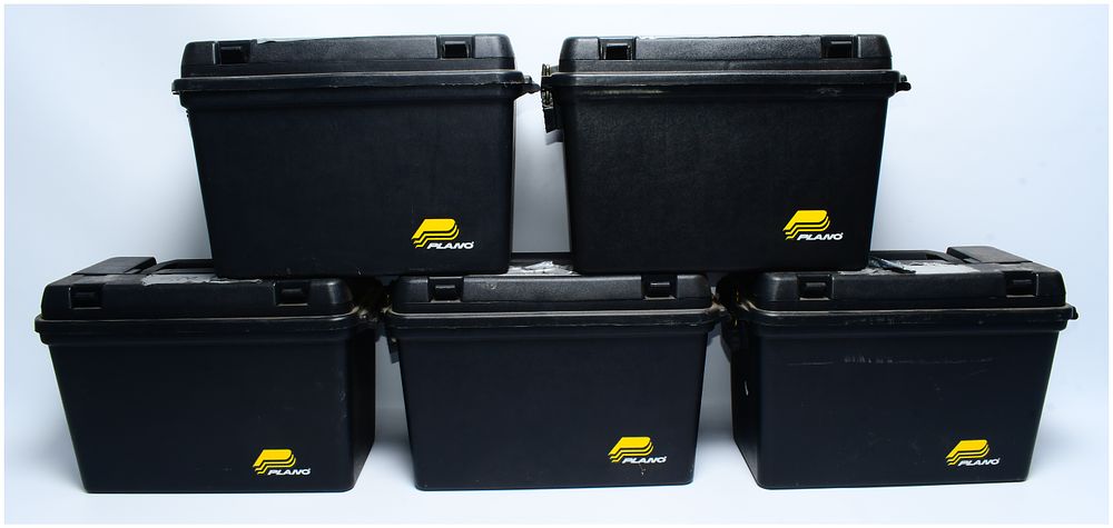 Lot 356: A Set of Five Plano Black Plastic Field Ammo Boxes