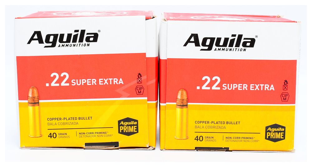 Lot 379: 1000 Rounds Aguila .22 LR Super Extra 40 Grain Copper-Plated Solid Point Ammunition