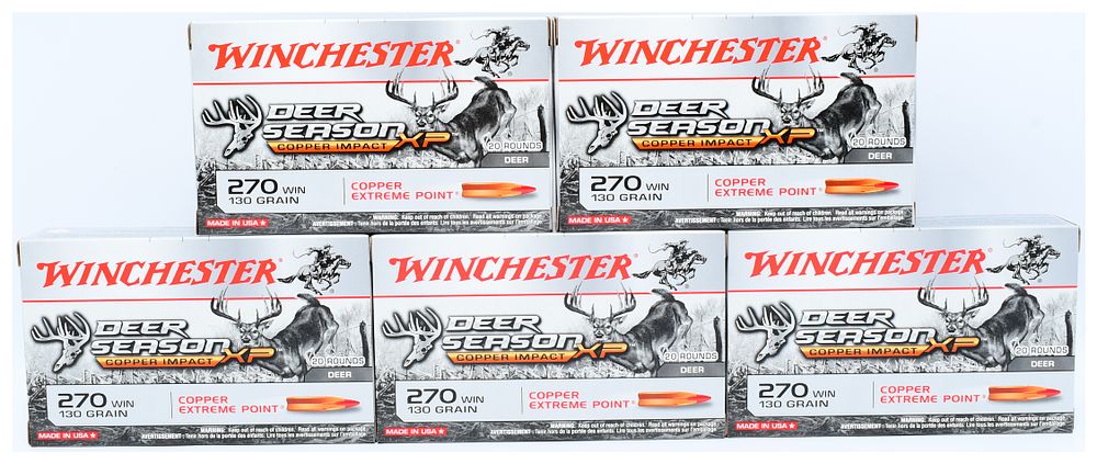 Lot 409: 100 Rounds Winchester Deer Season XP Copper Impact .270 WIN 130 Grain Ammunition