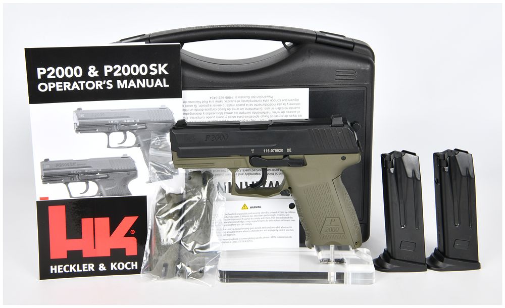 Lot 420: Heckler & Koch P2000 V3 9mm Luger Green Semi-Automatic Pistol with Case and Two Magazines