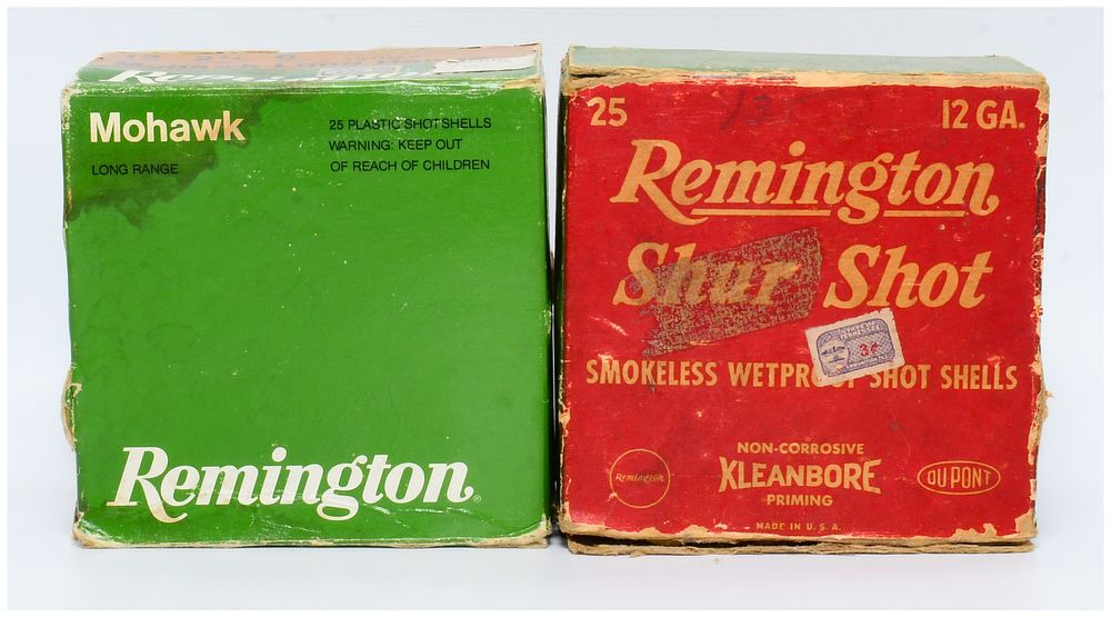 Lot 445: 50 Rounds of Vintage Remington Mohawk Long Range and Shur Shot Kleanbore 12 Gauge Shotgun Shells