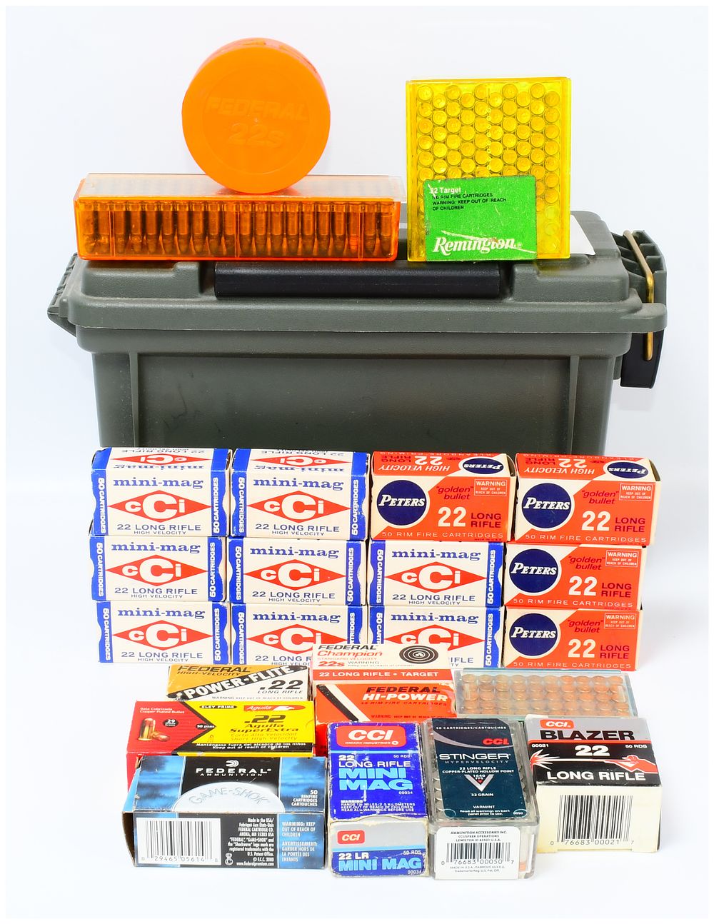 Lot 472: 2000 Rounds of Mixed .22 LR Ammunition with Plastic Ammo Can
