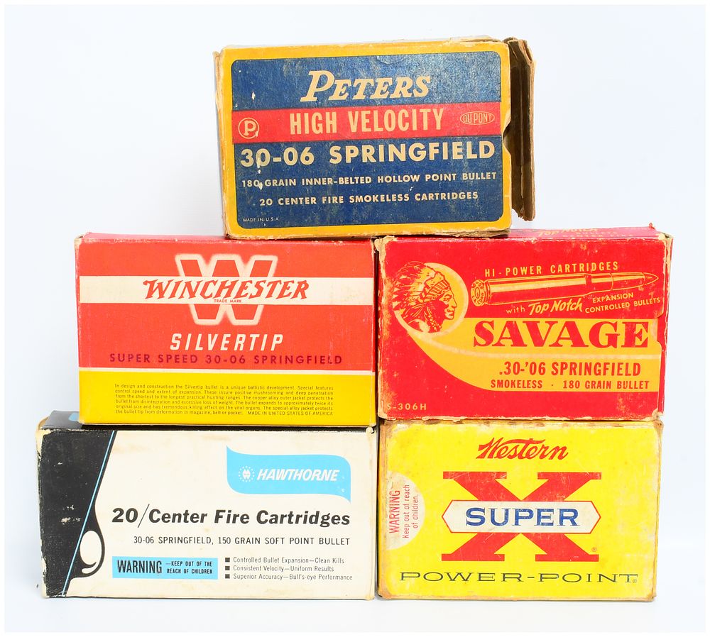 Lot 475: 100 Rounds Vintage .30-06 Springfield Rifle Ammunition, including Winchester Silvertip
