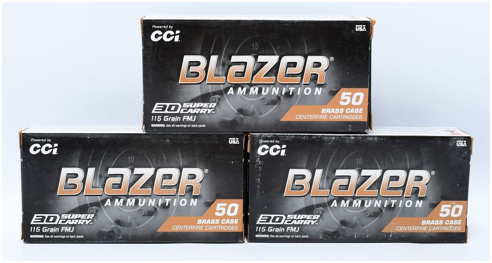 Lot 481: Three Boxes of CCI Blazer Ammunition, .30 Super Carry, 115 Grain FMJ, 150 Rounds Total