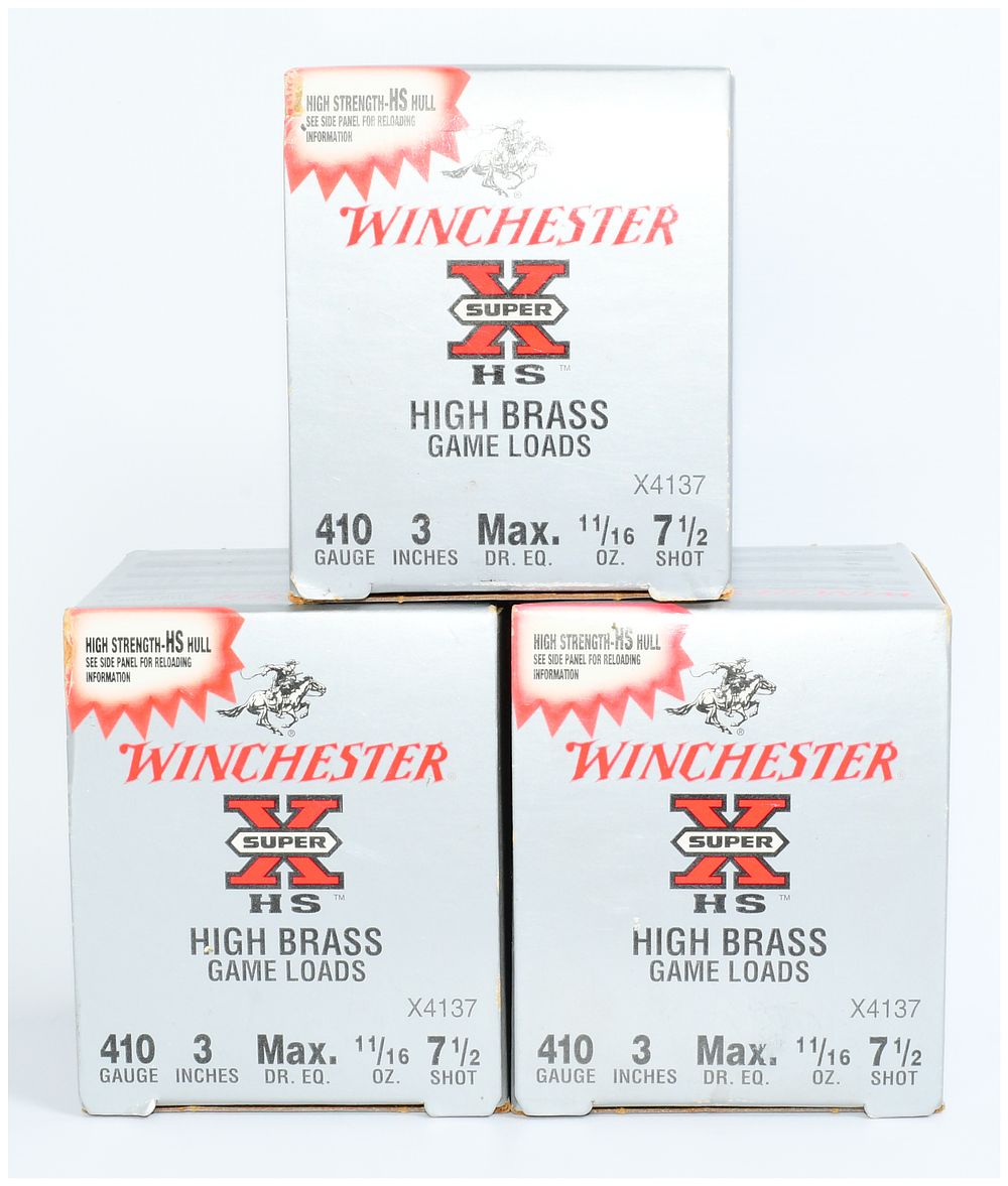 Lot 493: 75 Rounds Winchester Super-X HS High Brass Game Loads .410 Gauge Shotgun Shells