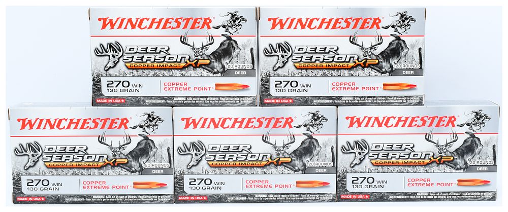 Lot 499: Winchester Deer Season XP Copper Impact .270 WIN 130 Grain Rifle Ammunition, 100 Rounds
