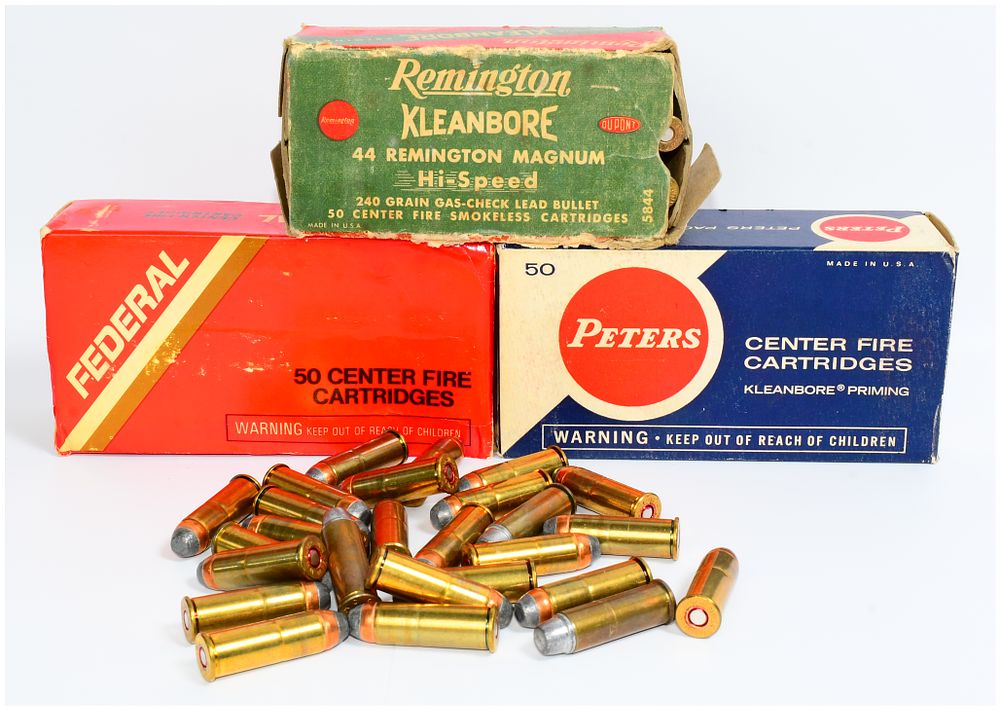Lot 505: 176 Mixed Rounds of Remington, Federal, and Peters Center Fire Cartridges, including .44 Remington Magnum