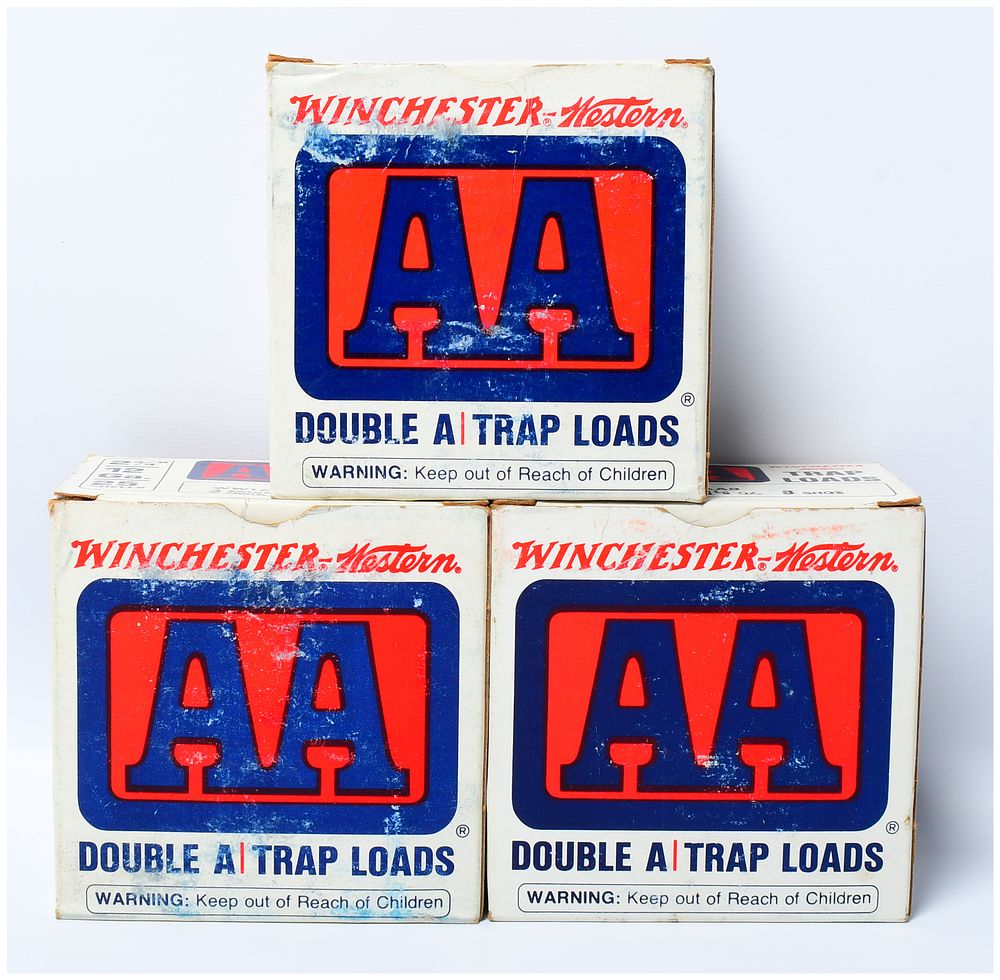 Lot 532: Three Vintage Winchester-Western AA Double A Trap Loads 12 Gauge Ammunition Boxes, 75 Rounds
